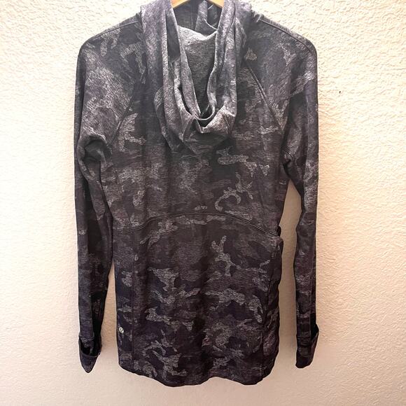 Lululemon Warm Stabilizer 1/2 Zip Hoodie Incognito Camo Black Size 6 Athleisure - Picture 8 of 12